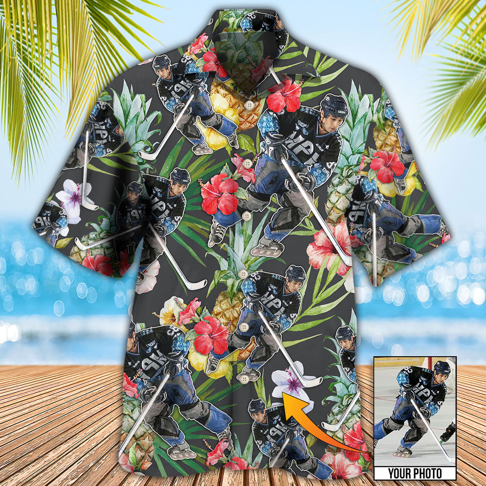 Hockey Tropical Flower Pineapple Custom Photo - Hawaiian Shirt - Owls Matrix LTD