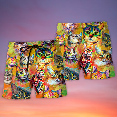 Cat Funny Lover Cat Colorful Painting Art Style - Beach Short - Owls Matrix LTD