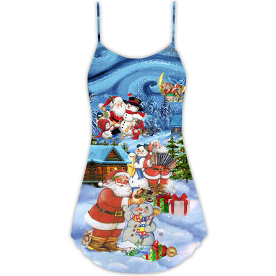 Christmas Santa And Snowman Best Friends - V-neck Sleeveless Cami Dress - Owls Matrix LTD