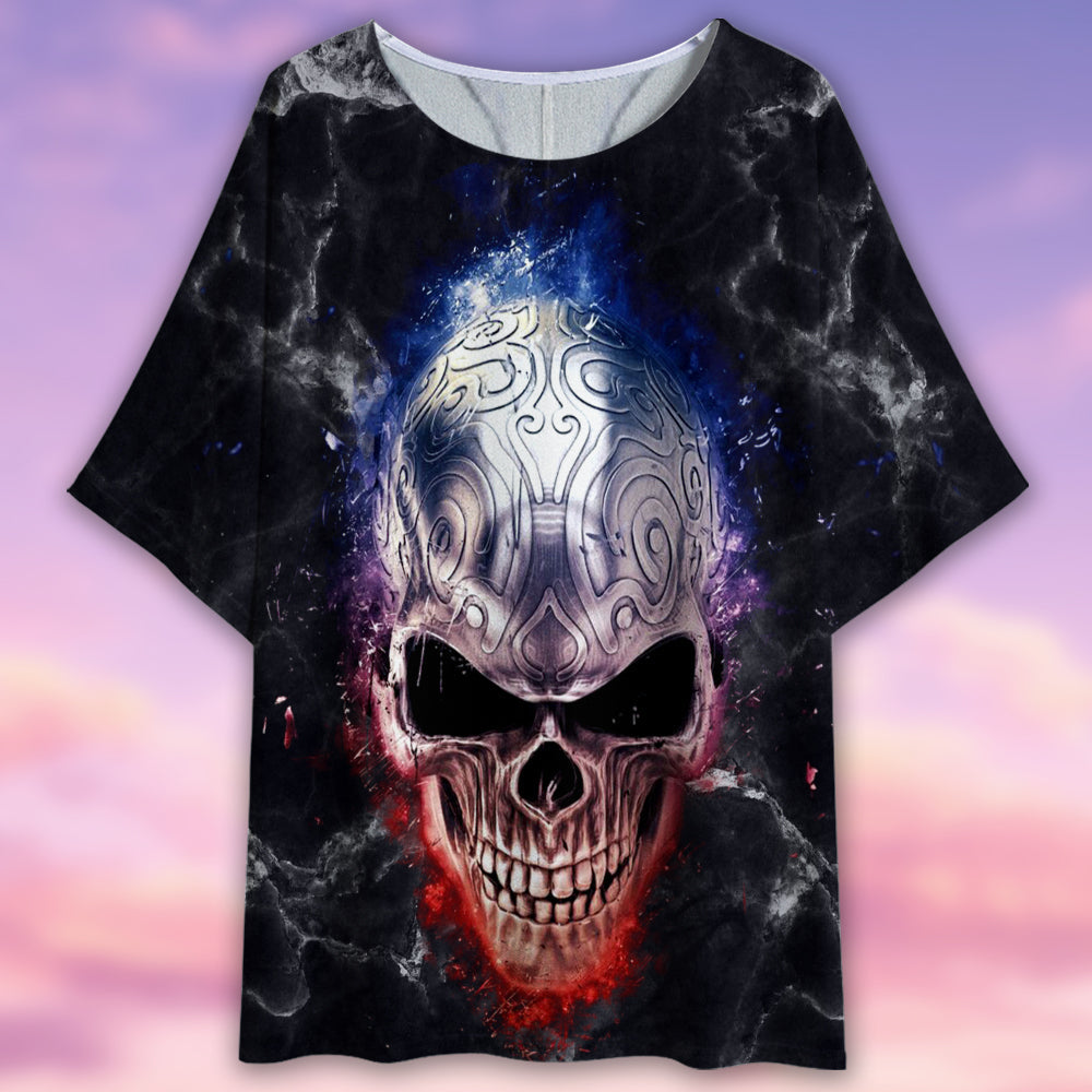 Skull Steel Dark Style - Women's T-shirt With Bat Sleeve - Owls Matrix LTD