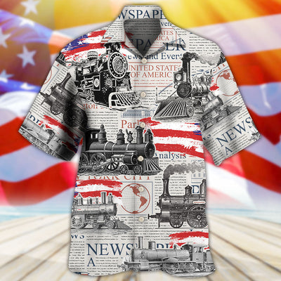 Train Independence Day Retro Train US Flag - Hawaiian Shirt - Owls Matrix LTD