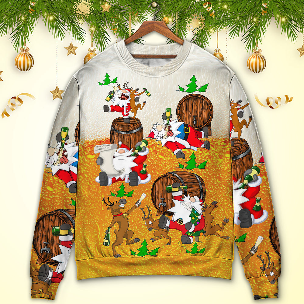 Christmas Santa Claus Drunk Beer Funny Happy Xmas - Sweater - Ugly Christmas Sweaters - Owls Matrix LTD