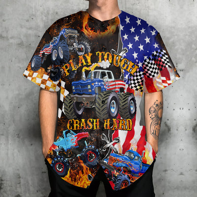 Truck Monster Fire Play Tough Crash Hard - Baseball Jersey - Owls Matrix LTD