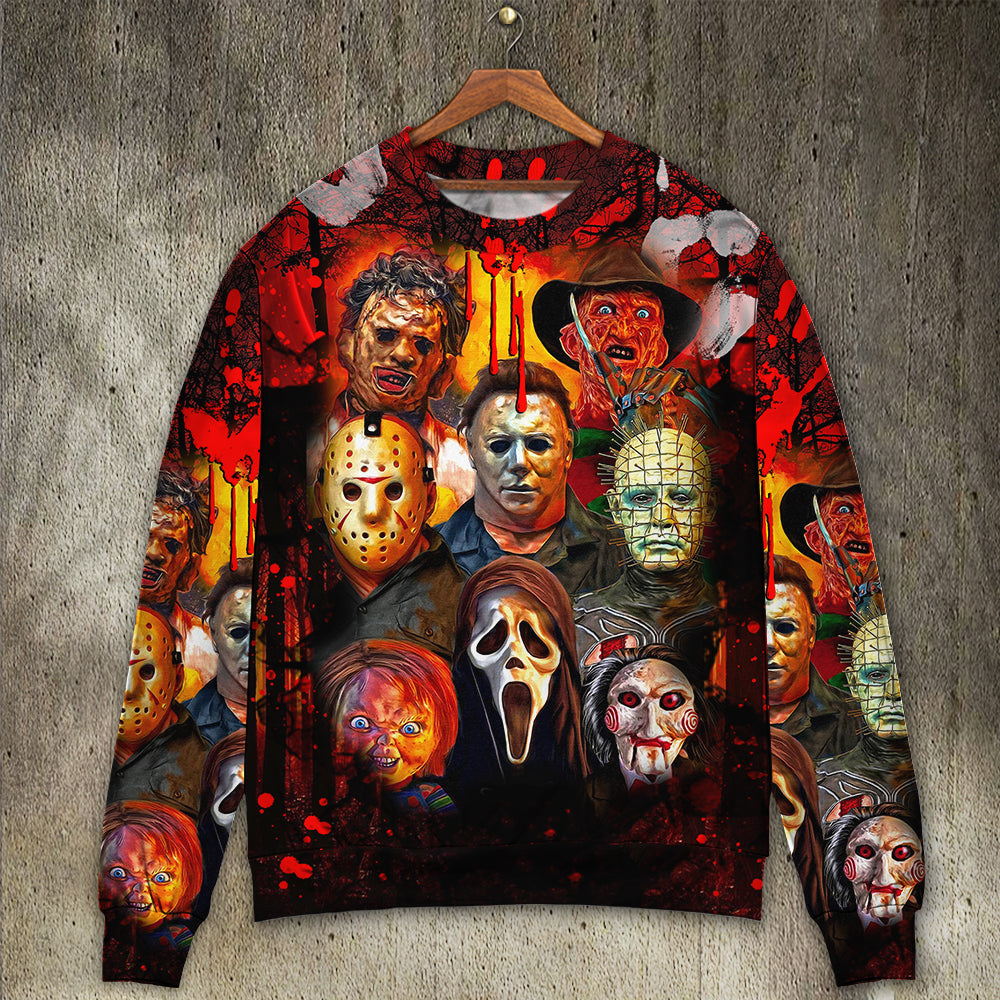 Halloween Horror Movie Characters Blood Scary - Sweater - Ugly Christmas Sweaters - Owls Matrix LTD