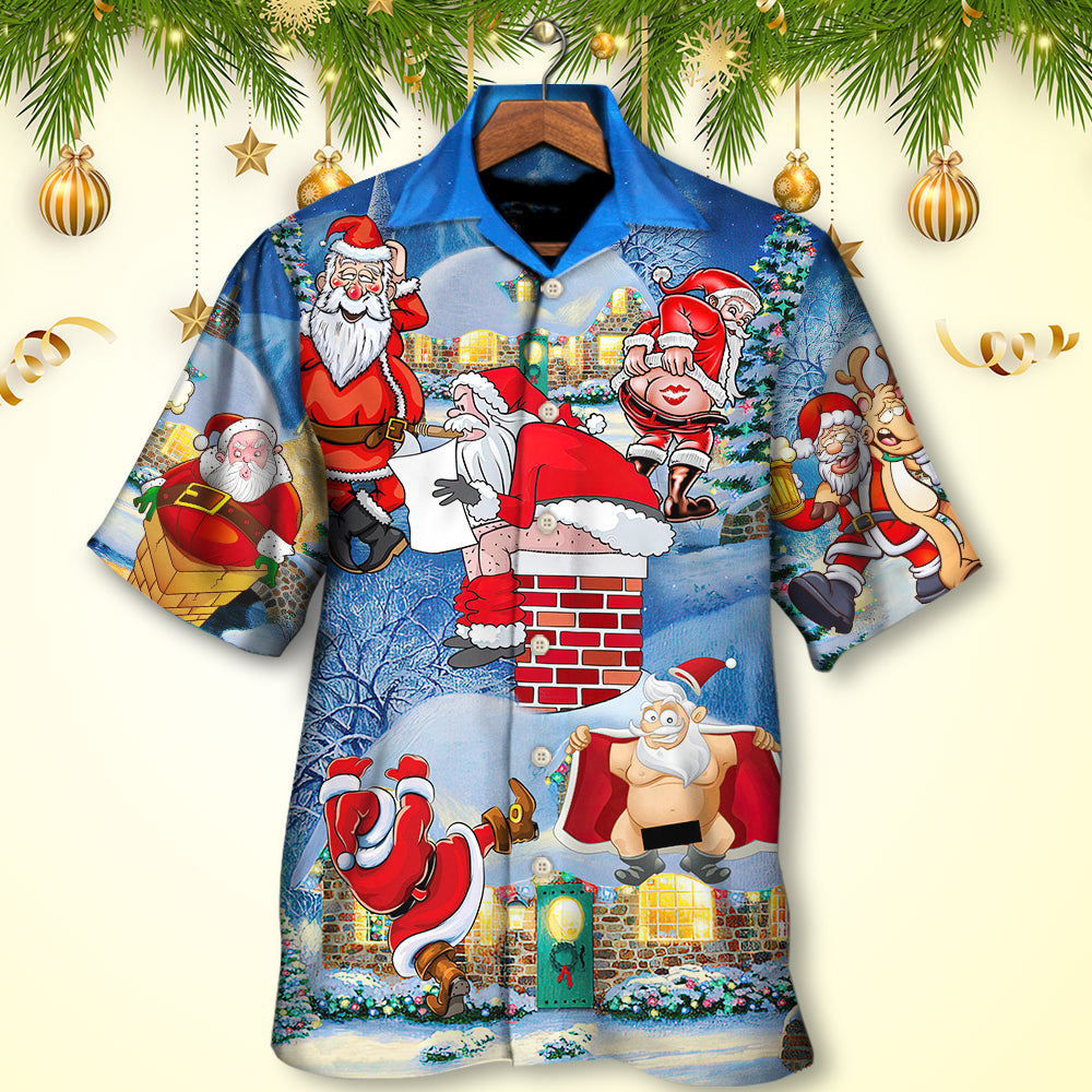Christmas Rebellious Santa Claus Drunk Beer Troll Xmas Funny - Hawaiian Shirt - Owls Matrix LTD