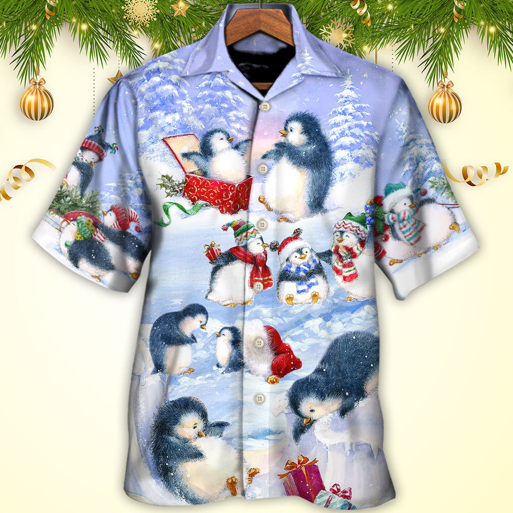 Christmas Penguin Family In Love Christmas Art Style - Hawaiian Shirt - Owls Matrix LTD