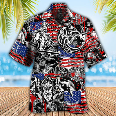 Viking Independence Day Odin Warrior And Wolf - Hawaiian Shirt - Owls Matrix LTD