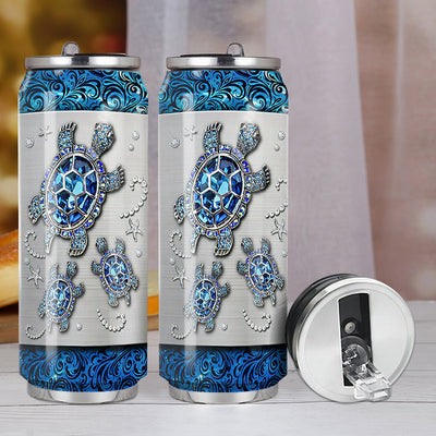 M Turtle Blue Turtle Jewelry Style - Soda Can Tumbler - Owls Matrix LTD