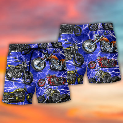 Motorcycle Lover Lightning Blue Cool Style - Beach Short - Owls Matrix LTD