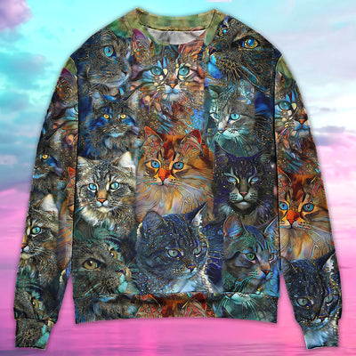 Cat Glass Art Colorful Cat Lover - Sweater - Ugly Christmas Sweaters - Owls Matrix LTD