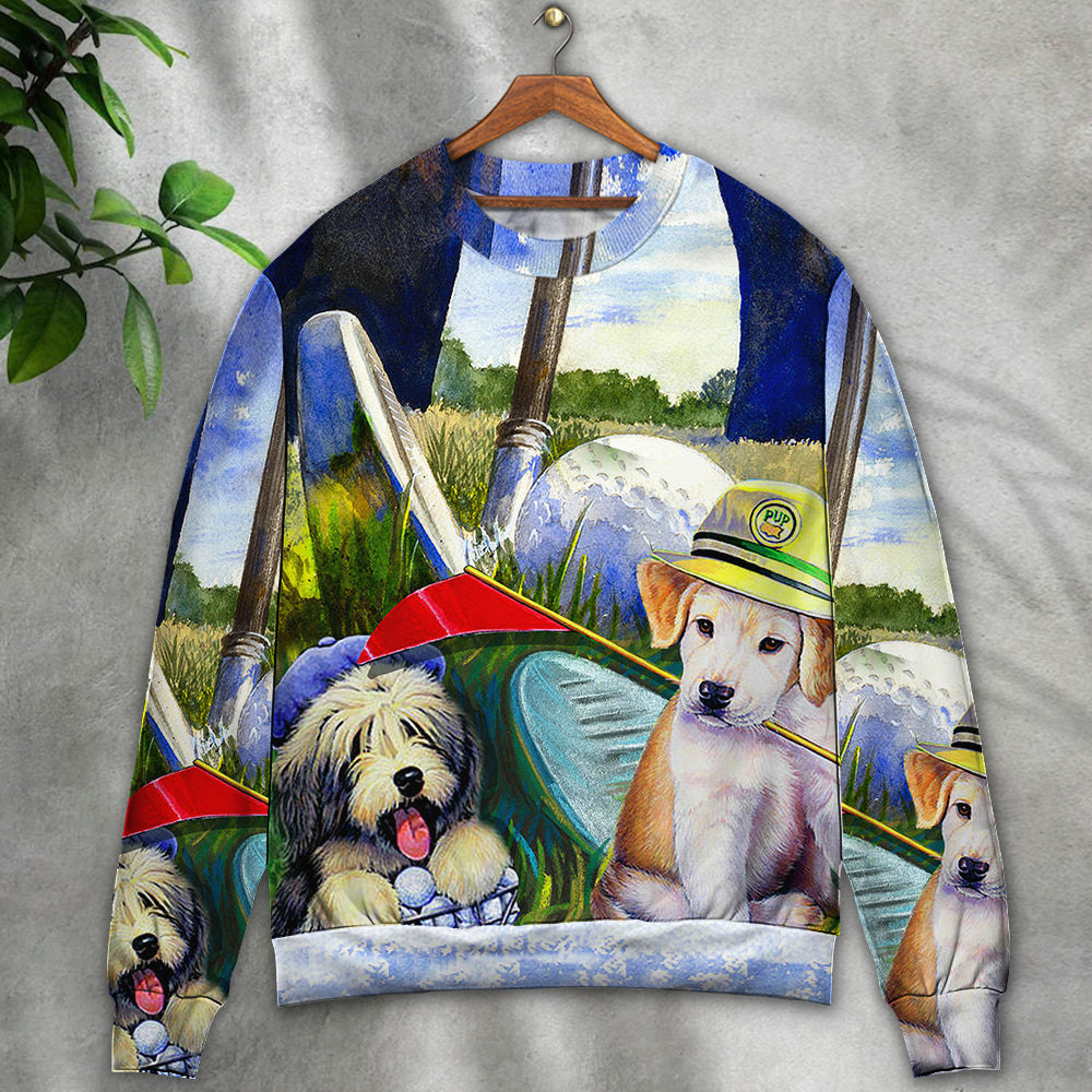 Golf Dog Funny Lover Golf Art Style - Sweater - Ugly Christmas Sweaters - Owls Matrix LTD