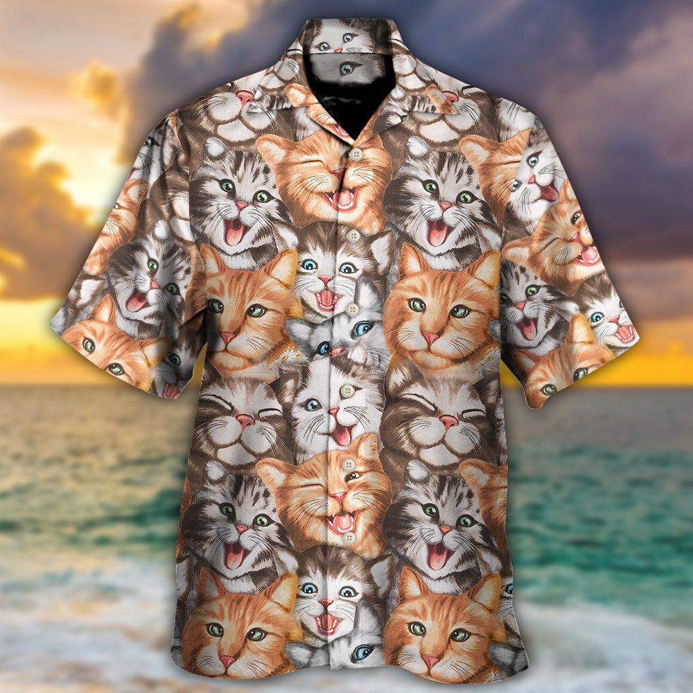 Cat Cute Happy Life With Funny Little Cat - Hawaiian Shirt - Owls Matrix LTD
