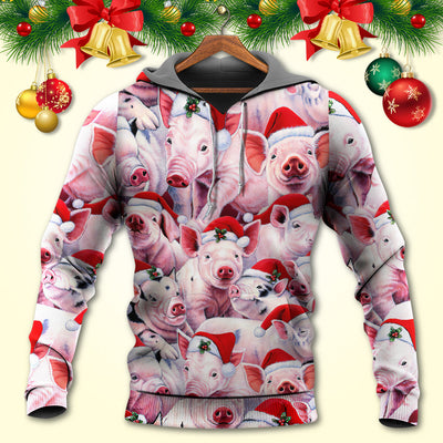 Christmas Piggies Funny Xmas Is Coming Art Style - Hoodie - Owls Matrix LTD