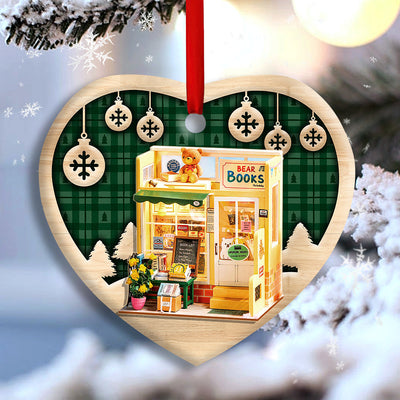 Bookstore Christmas Book Lover Snowflower - Heart Ornament - Owls Matrix LTD