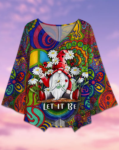 Hippie Gnome With Daisy Let It Be - V-neck T-shirt - Owls Matrix LTD
