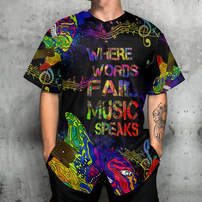 Music Where Words Fail Music Speaks Colorful Style - Baseball Jersey - Owls Matrix LTD
