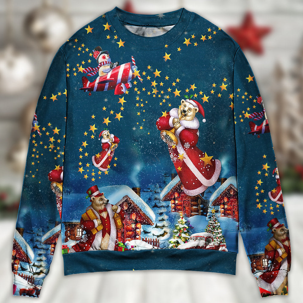 Christmas Bear Santa Happy - Sweater - Ugly Christmas Sweaters - Owls Matrix LTD
