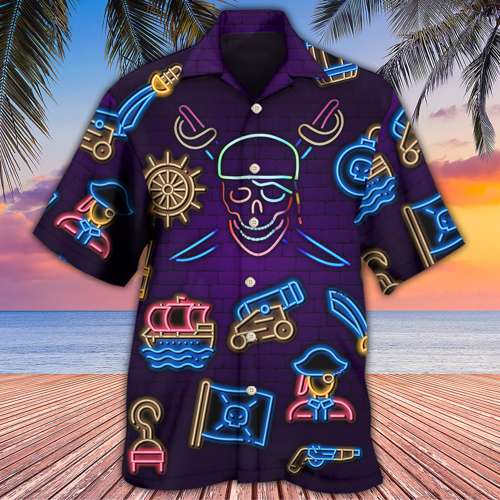 Pirate Neon Art Style - Hawaiian Shirt - Owls Matrix LTD