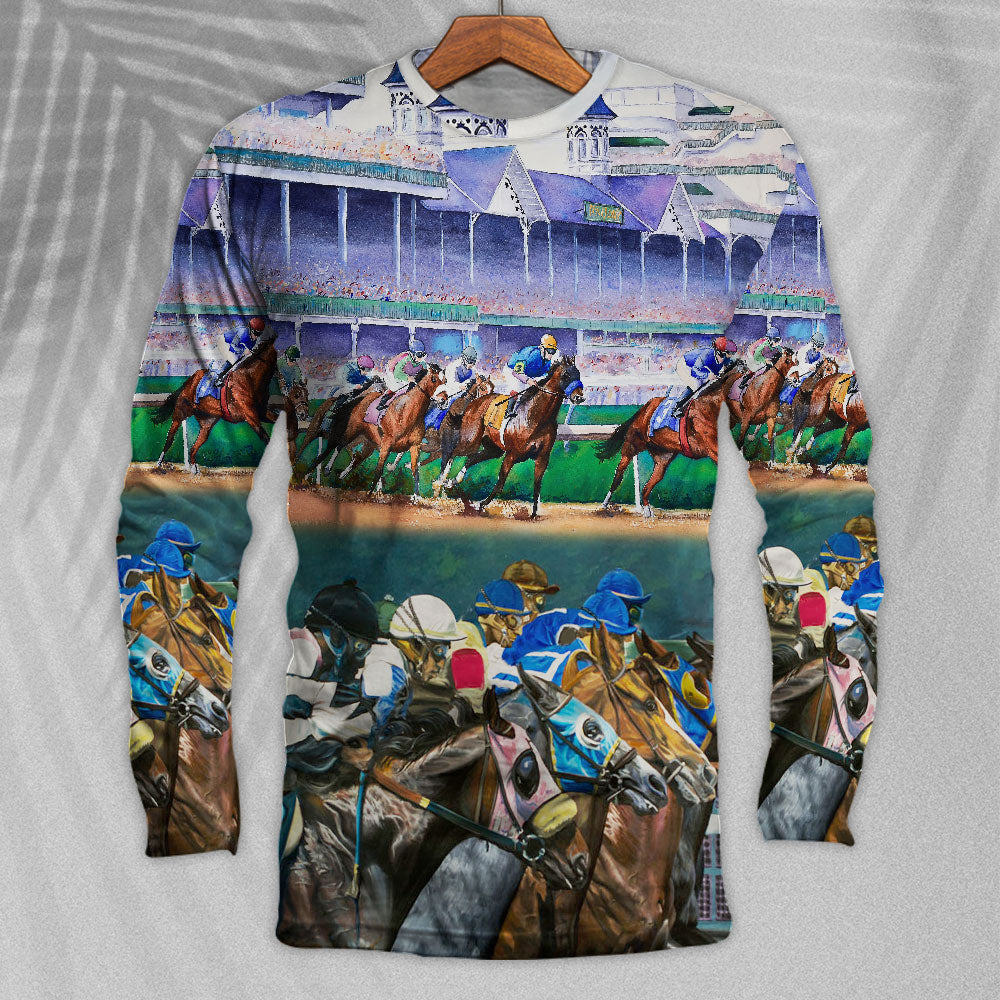 Horse Racing Art Horse Lover - Long Sleeve T-shirt - Owls Matrix LTD