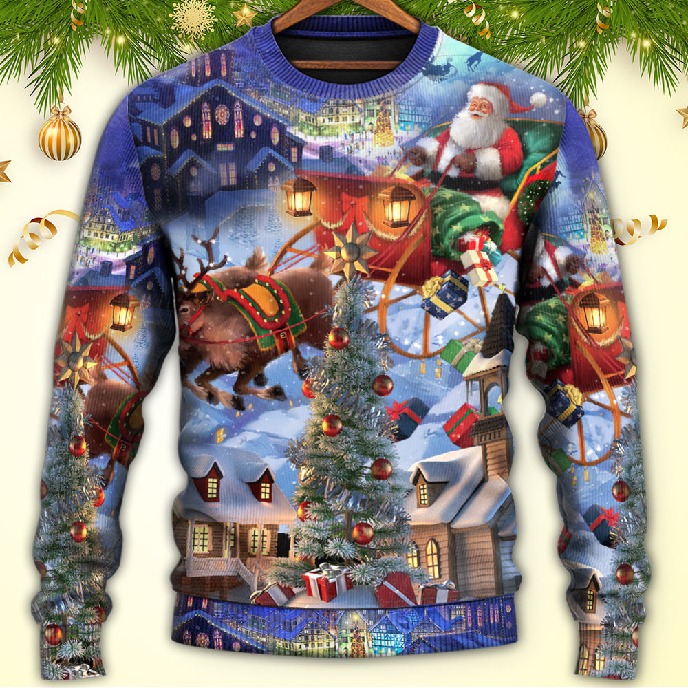 Christmas Rudolph Santa Claus Reindeer Gift Light Art Style - Sweater - Ugly Christmas Sweaters - Owls Matrix LTD