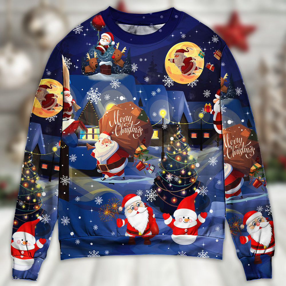 Christmas Love Santa And Gifts - Sweater - Ugly Christmas Sweaters - Owls Matrix LTD