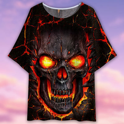 Skull Devil Fire Angry - Women's T-shirt With Bat Sleeve - Owls Matrix LTD