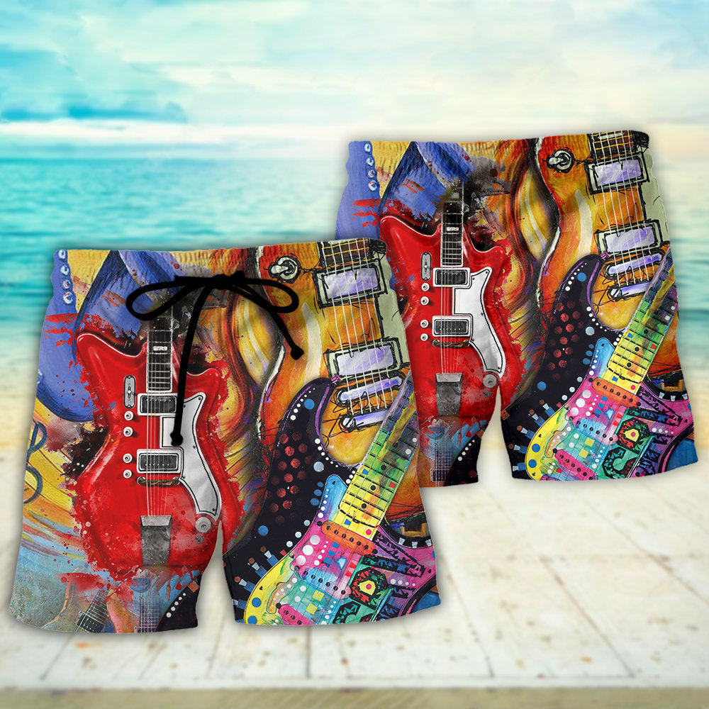 Guitar Galaxy Amazing Background Colorful - Beach Short - Owls Matrix LTD