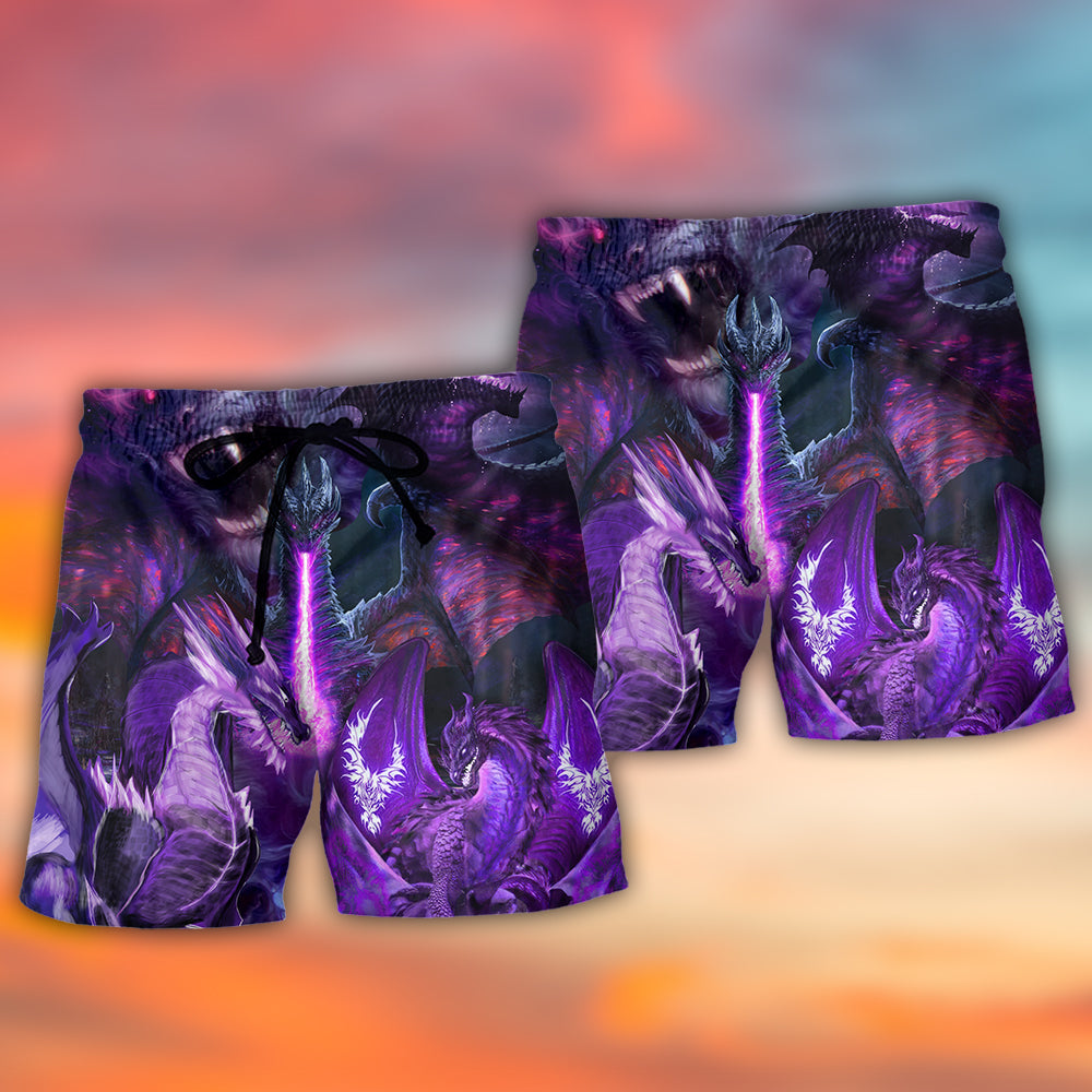 Dragon Dark Purple Lightning Art Style - Beach Short - Owls Matrix LTD