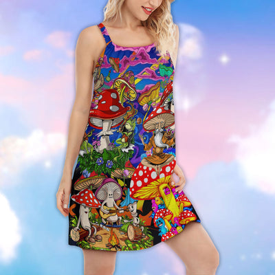 Hippie Mushroom Happy Together - Women's Sleeveless Cami Dress - Owls Matrix LTD