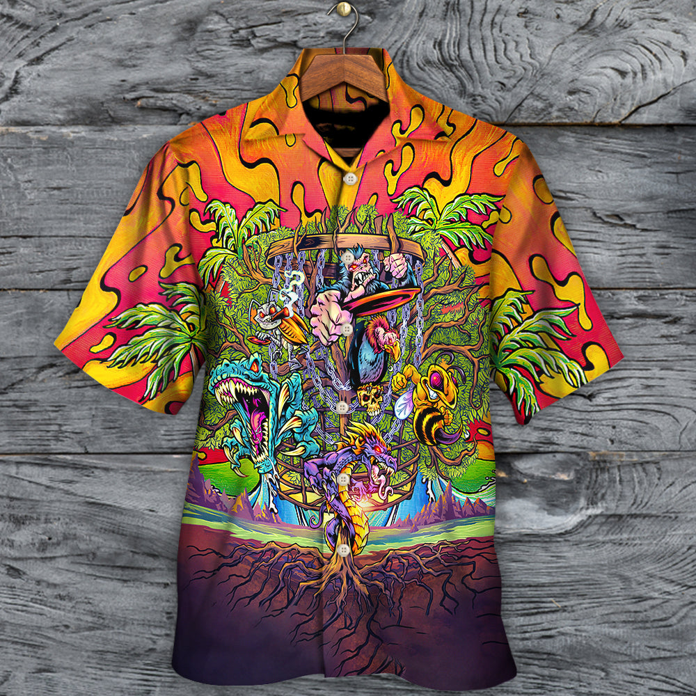 Disc Golf Ball Games Tree Tropical Island Paradise - Hawaiian Shirt - Owls Matrix LTD
