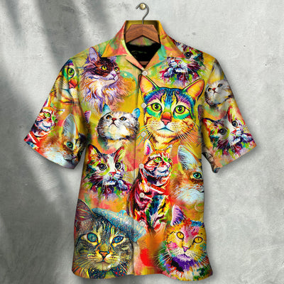 Cat Funny Lover Cat Colorful Painting Art Style - Hawaiian Shirt - Owls Matrix LTD