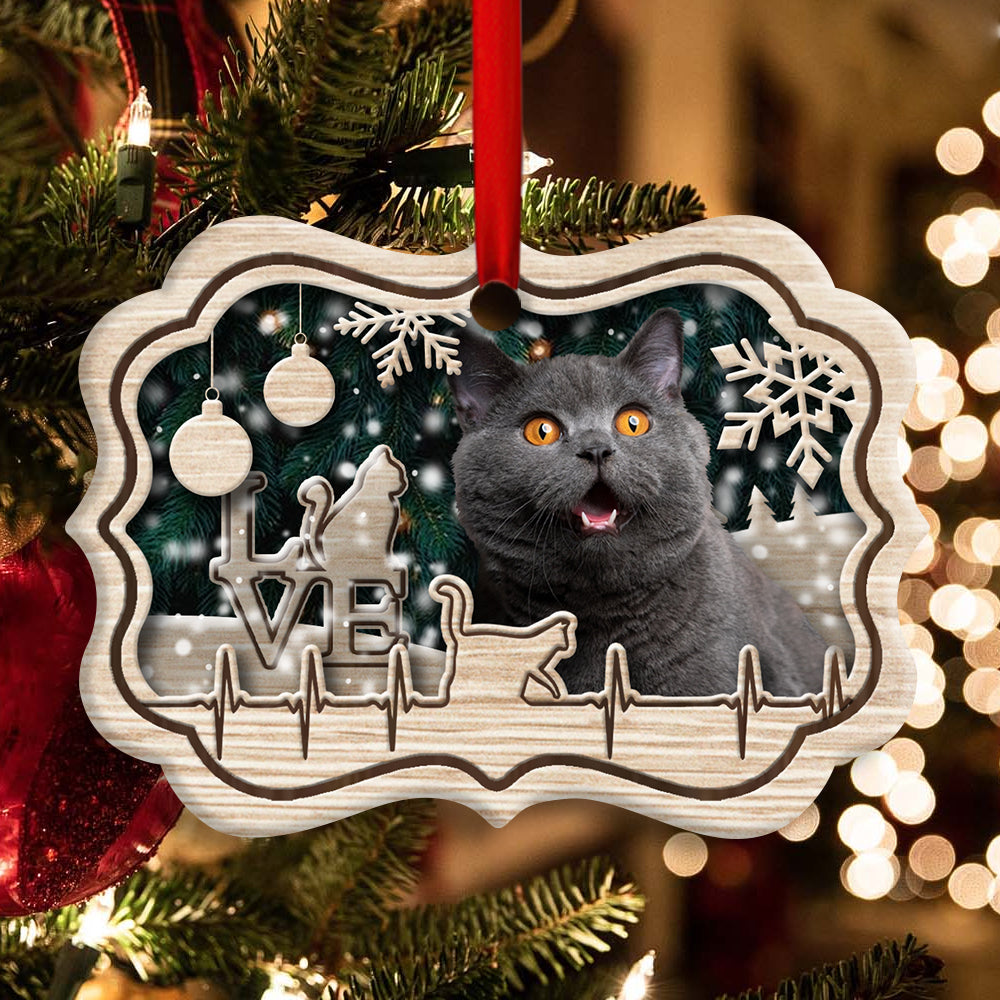 Christmas Cat Lover Heart Beat - Horizontal Ornament - Owls Matrix LTD