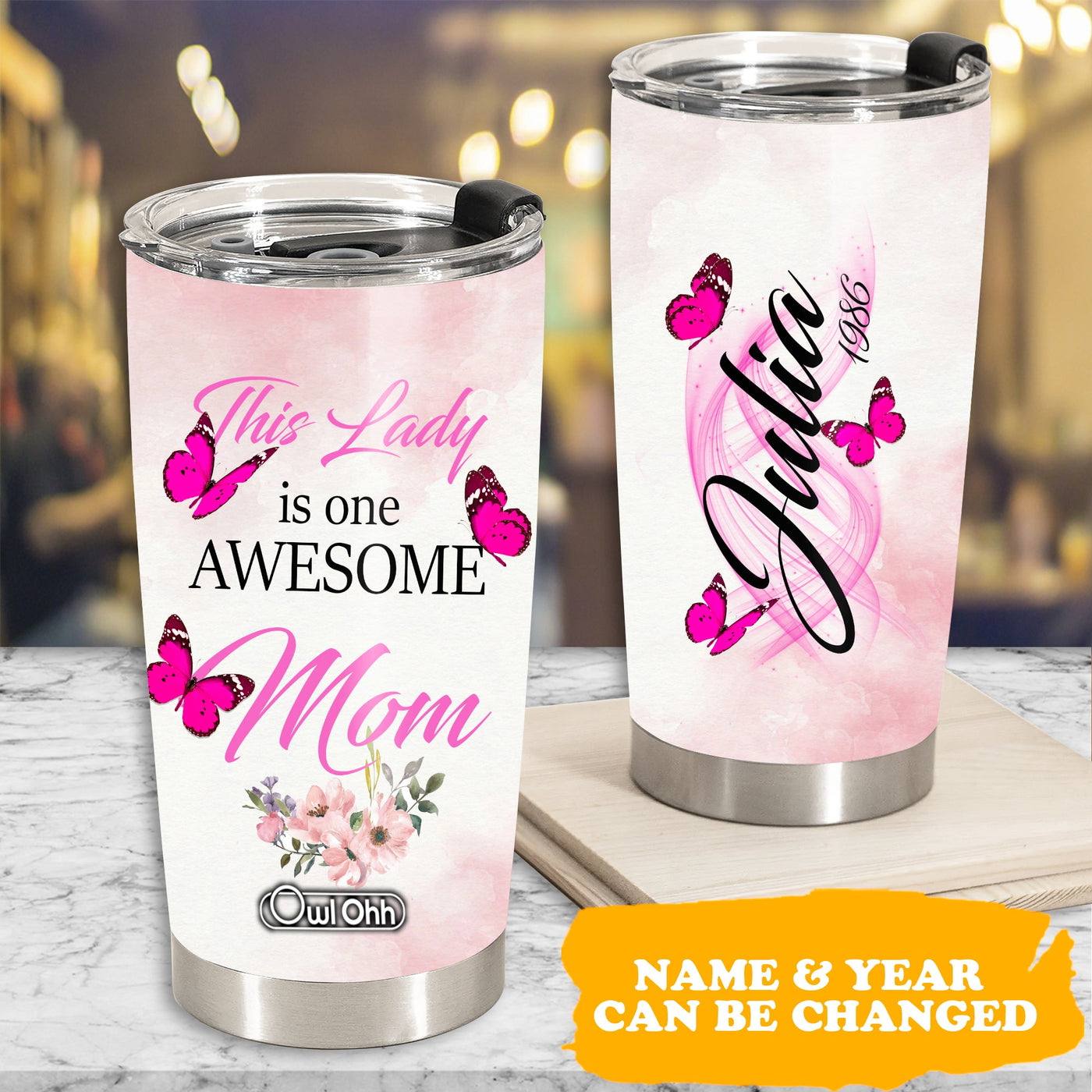Butterfly This Is One Awesome Mom Personalized - Tumbler - Owls Matrix LTD