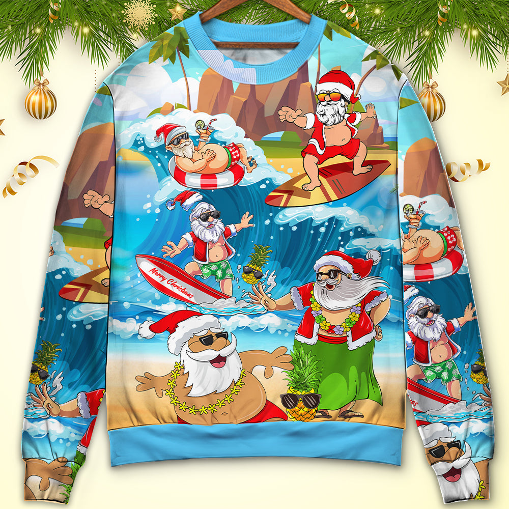 Christmas Santa Claus Play On The Beach Mele Kalikimaka Funny - Sweater - Ugly Christmas Sweaters - Owls Matrix LTD