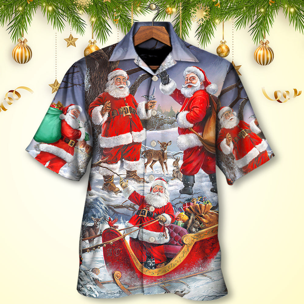 Christmas Funny Santa Claus Happy Xmas Is Coming Art Style Cool - Hawaiian Shirt - Owls Matrix LTD