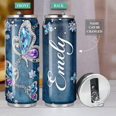 M Butterfly Jewelry Royal Butterflies Personalized - Soda Can Tumbler - Owls Matrix LTD