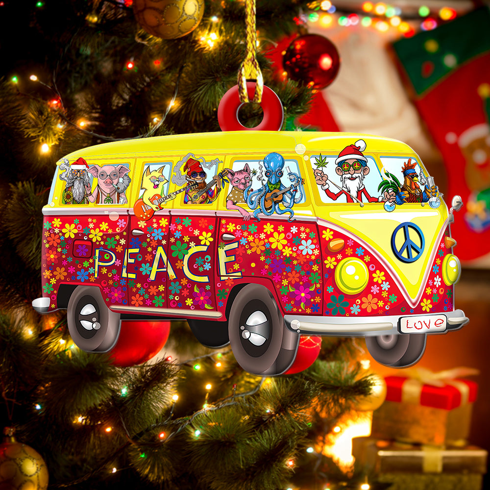 Hippie Christmas Hippie Van Come To Weed - Custom Shape Ornament - Owls Matrix LTD
