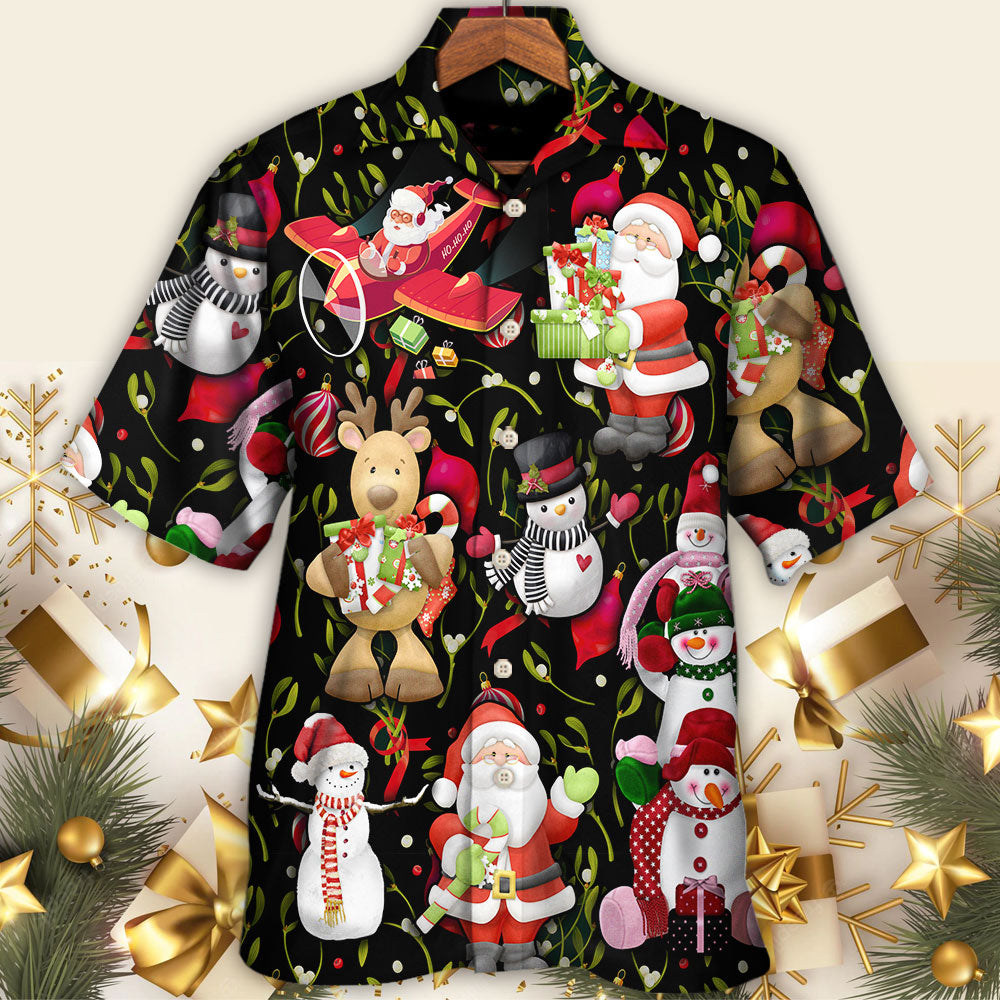 Christmas Joyful Santa Snowman Merry Xmas - Hawaiian Shirt - Owls Matrix LTD