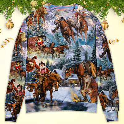Christmas Santa Claus Riding Horse Snow Mountain Art Style - Sweater - Ugly Christmas Sweaters - Owls Matrix LTD