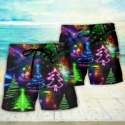Christmas Neon Art Christmas Tree And Snowman style- Beach Short - Owls Matrix LTD