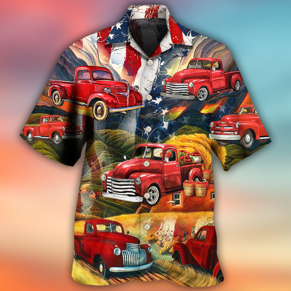 Car Independence Day Red Car Vintage - Hawaiian Shirt - Owls Matrix LTD