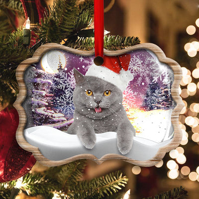 Christmas Cat Snowy Day - Horizontal Ornament - Owls Matrix LTD
