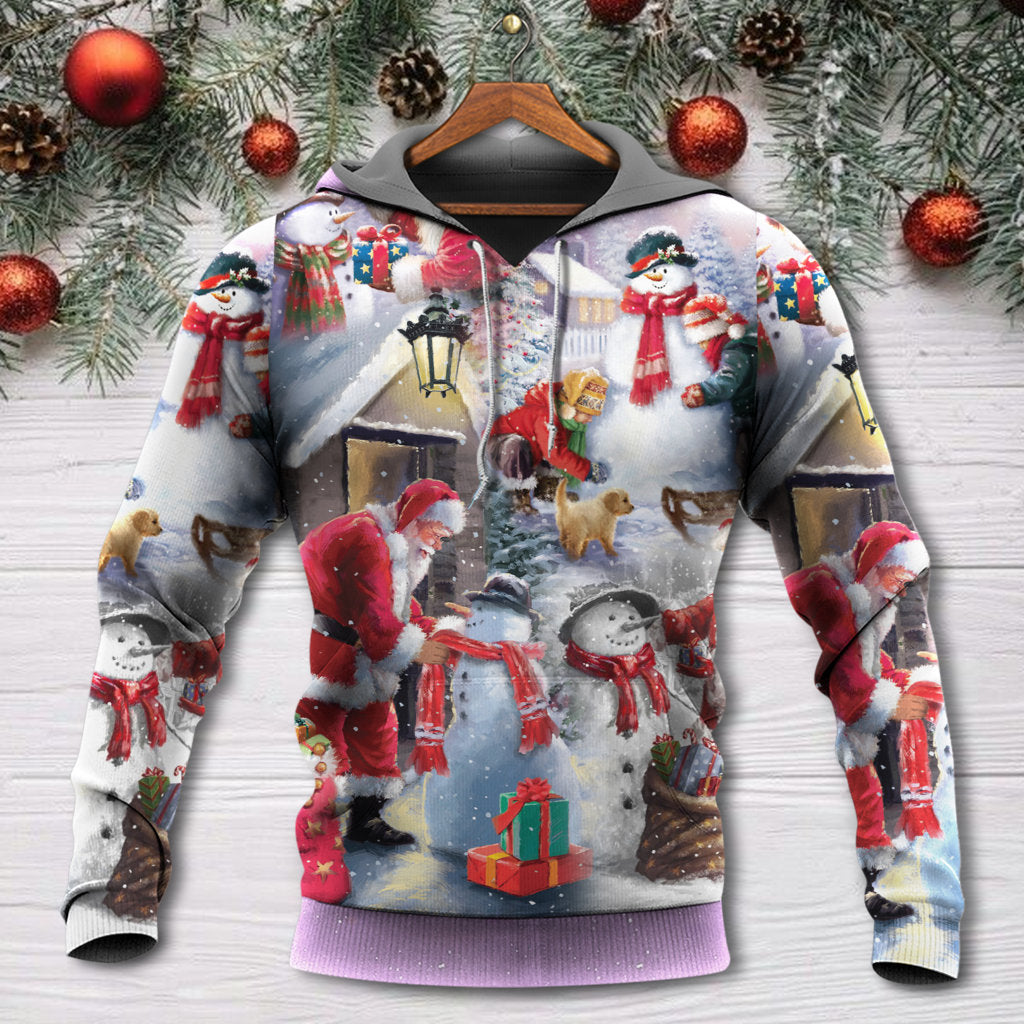 Christmas Santa Claus Build Snowman Gift For You - Hoodie - Owls Matrix LTD