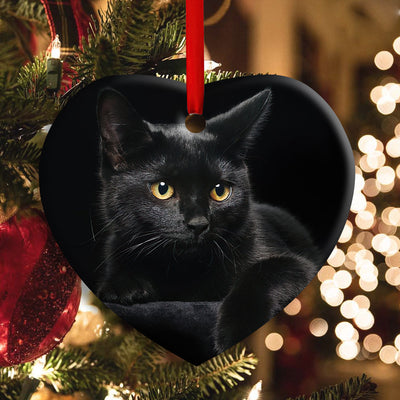 Black Cat Lover Kitty - Heart Ornament - Owls Matrix LTD