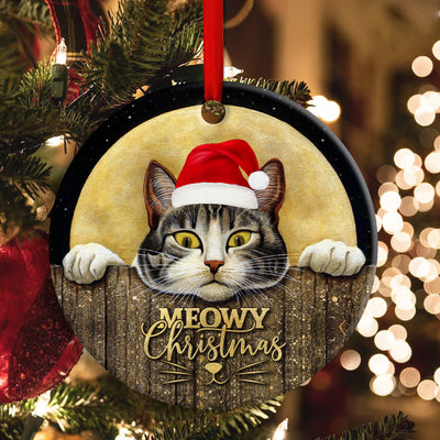 Christmas Cat With Moon Lover Cutie - Circle Ornament - Owls Matrix LTD