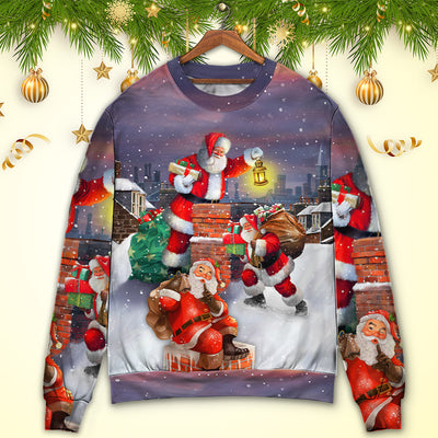 Christmas Having Fun With Santa Claus Gift For Xmas Art Style - Sweater - Ugly Christmas Sweaters - Owls Matrix LTD