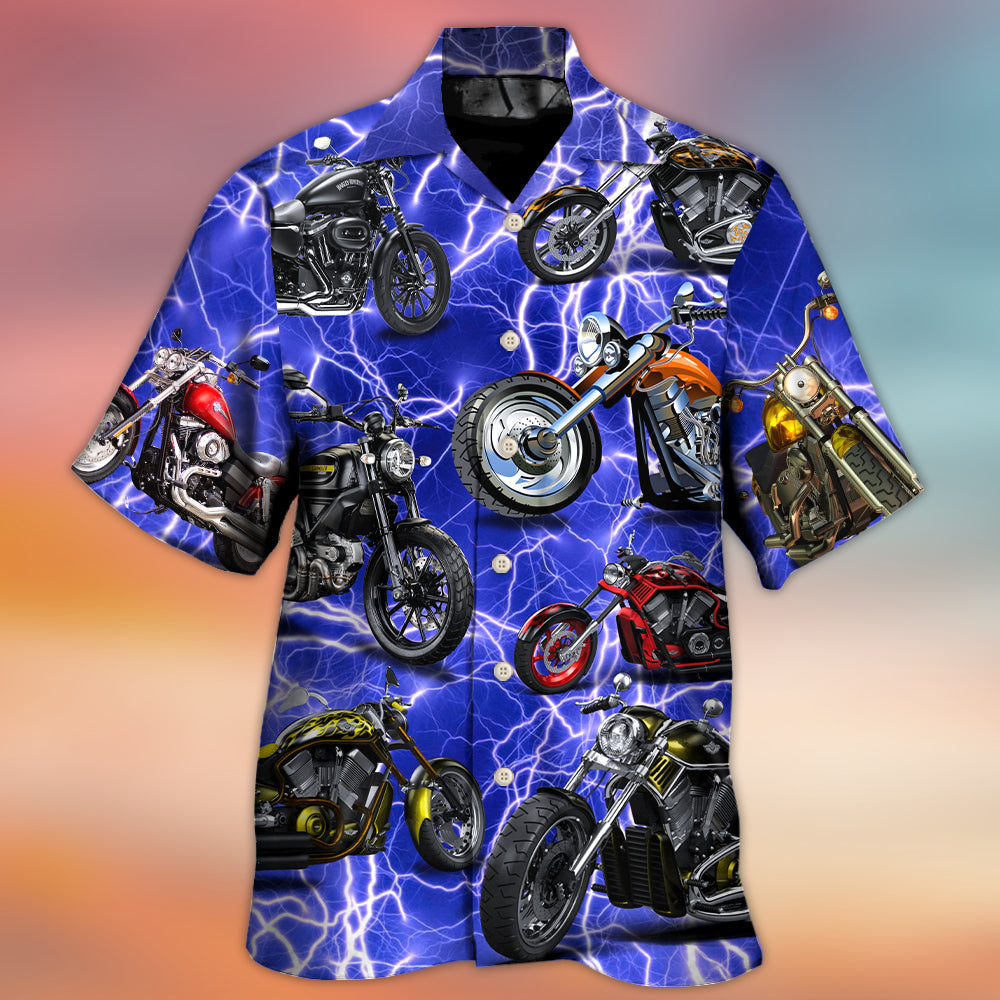 Motorcycle Lover Lightning Blue Cool Style - Hawaiian Shirt - Owls Matrix LTD