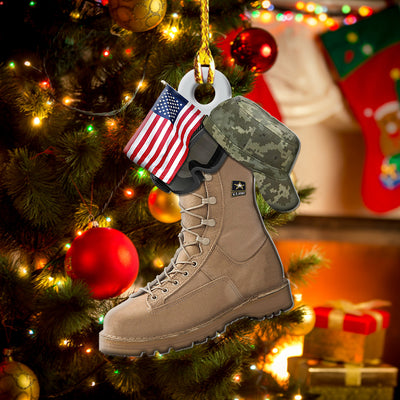 US Army America Boot with U.S.A Flag - Custom Shape Ornament - Owls Matrix LTD