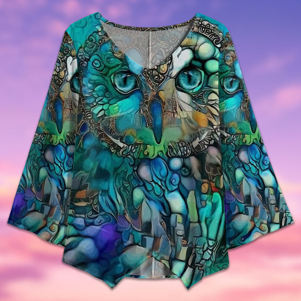 Owl Glass Art Style - V-neck T-shirt - Owls Matrix LTD
