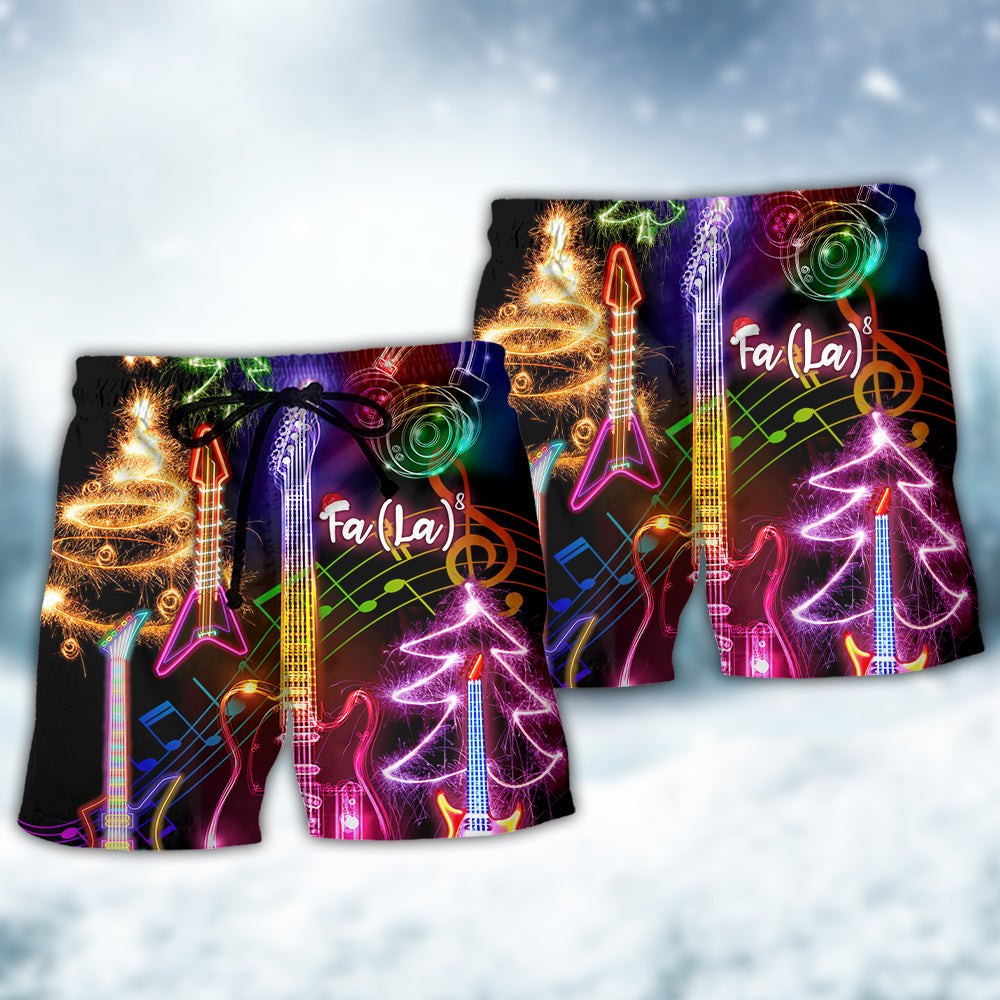 Christmas Guitar Tree Happy Glow Light Style - Beach Short - Owls Matrix LTD